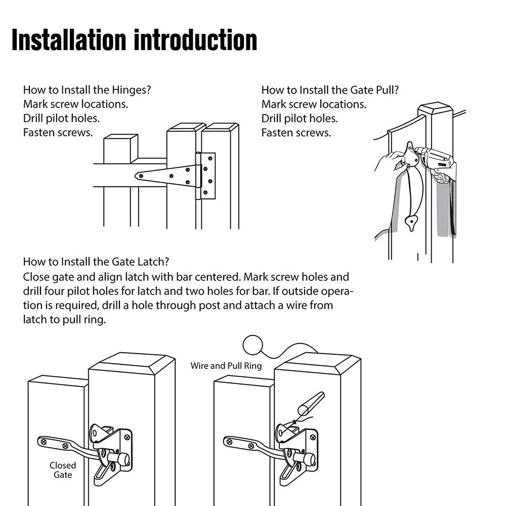 Gate Hardware Kit Heavy Duty,with Self Locking Gate Latch,6 inch T Strap Gate Hinges and 10 inch Gate Door Handle Pull,Shed Door Hardware Set for - WoodArtSupply