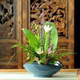 WANDIC Floral Arranging Vase, Blue Irregular Oval Shape Ceramic Ikebana Vases with 3.5cm Mini Round Flower Frog for Ikebana Floral Arrangement Art WANDIC