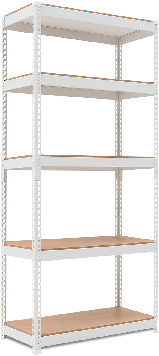 HOMEDANT 5 Tier Laminated White Metal Shelving Unit Adjustable Garage Storage Utility Rack Heavy Duty Shelves Organization Multipurpose Shelf - WoodArtSupply