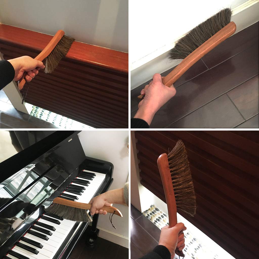 AMERWASH PLUS Counter Brush for Furniture, Drafting, Patio, Bed, Fireplace, Woodworking Cleaning, Horsehair Bristles Duster Wooden Handle Shop Brush, AMERWASH PLUS