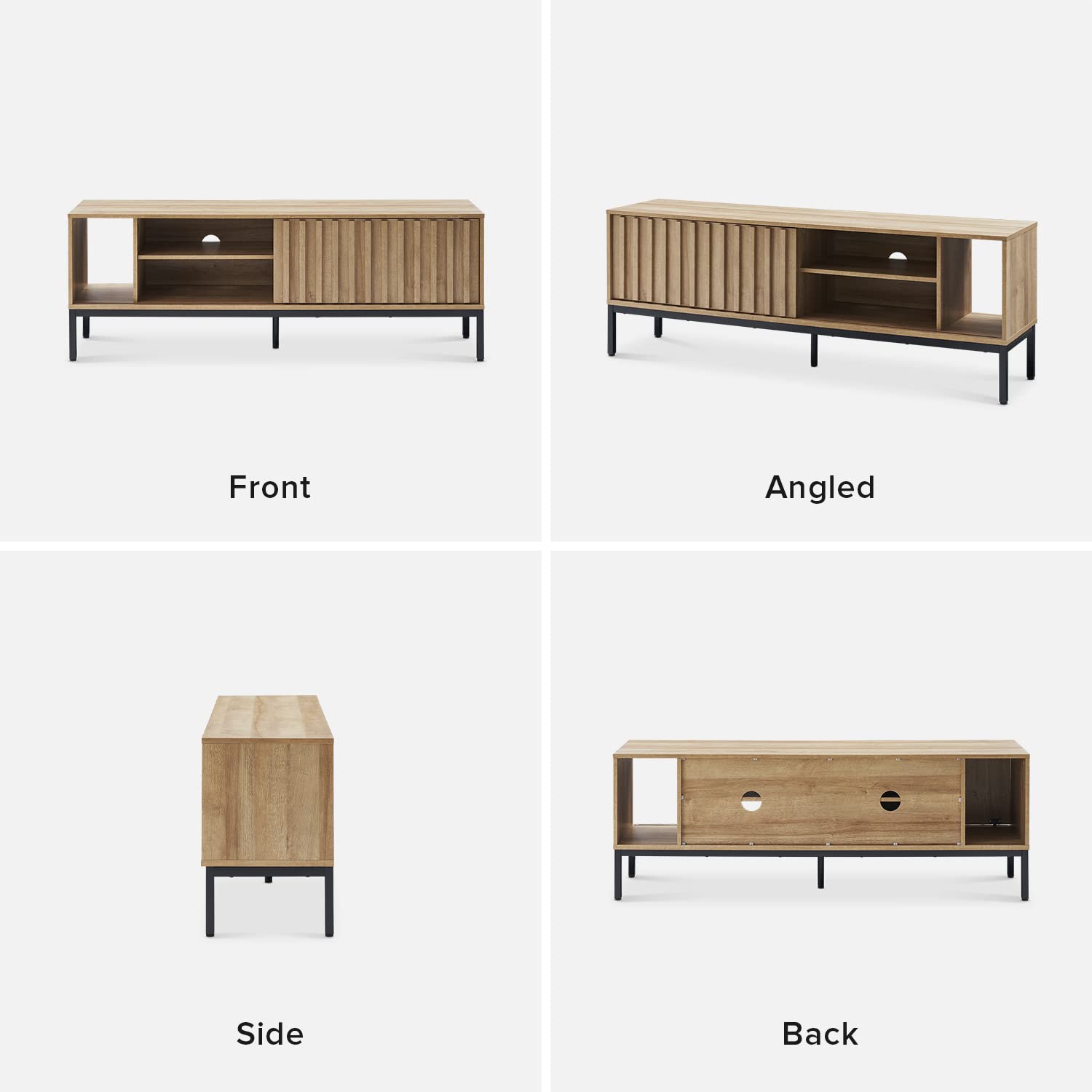 mopio Norwin 64" Rustic Industrial Modern TV Stand, Media Cabinet, TV Console Suits TV up to 70 inch, with Fluted Panel Sliding Door, Adjustable mopio