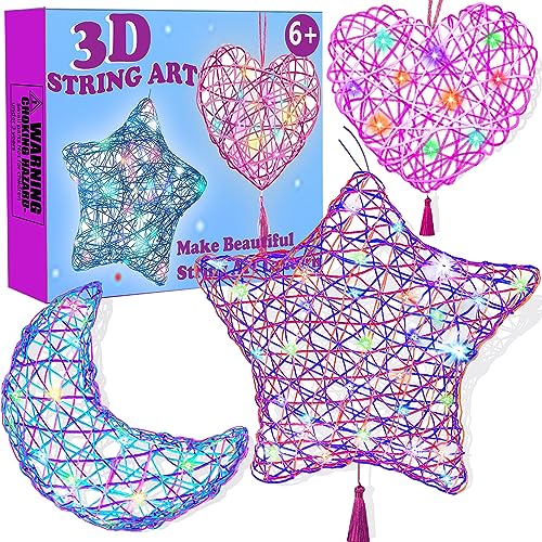Beilunt 3D String Art Kits Crafts for Girls Ages 8-12, Arts and Crafts for Kids Ages 6-8, Make String Lantern with 20 Colored LED Bulbs for Girls 6 7