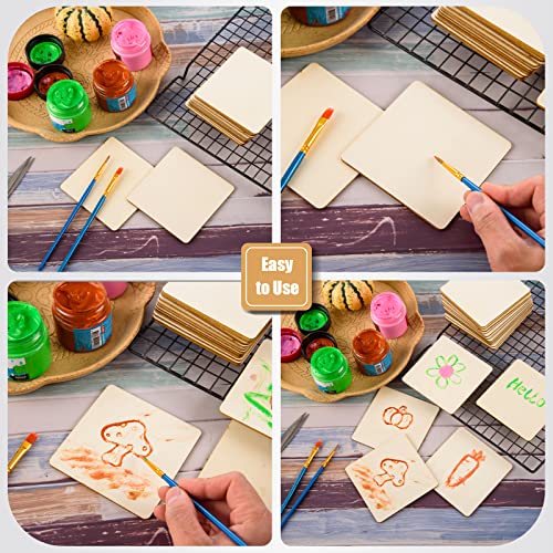 80 Pcs Unfinished Wood Pieces 4x4 Inch Blank Wood Squares Natural Wooden Square Cutouts Tiles Unfinished Wooden Squares Ornaments for DIY Crafts, FOBSME