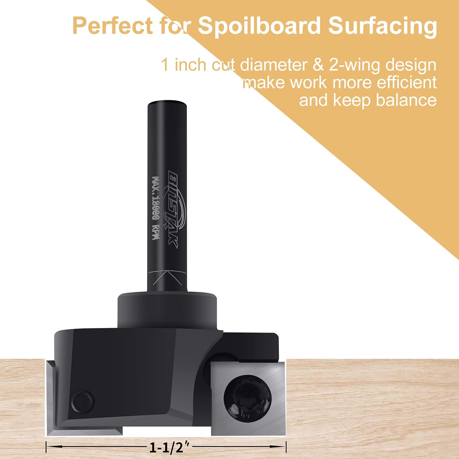 CNC Spoilboard Surfacing Router Bit, 1/4" Shank 1-1/2" Cutting Diameter, Carbide Insert Slab Flattening Router Bits Planing Bit Wood Planer Bit BINSTAK