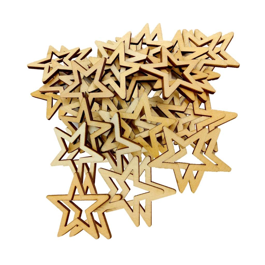 LoveinDIY 50pcs 30mm Unfinished Hollow Stars Wooden Shape Embellishment for LoveinDIY