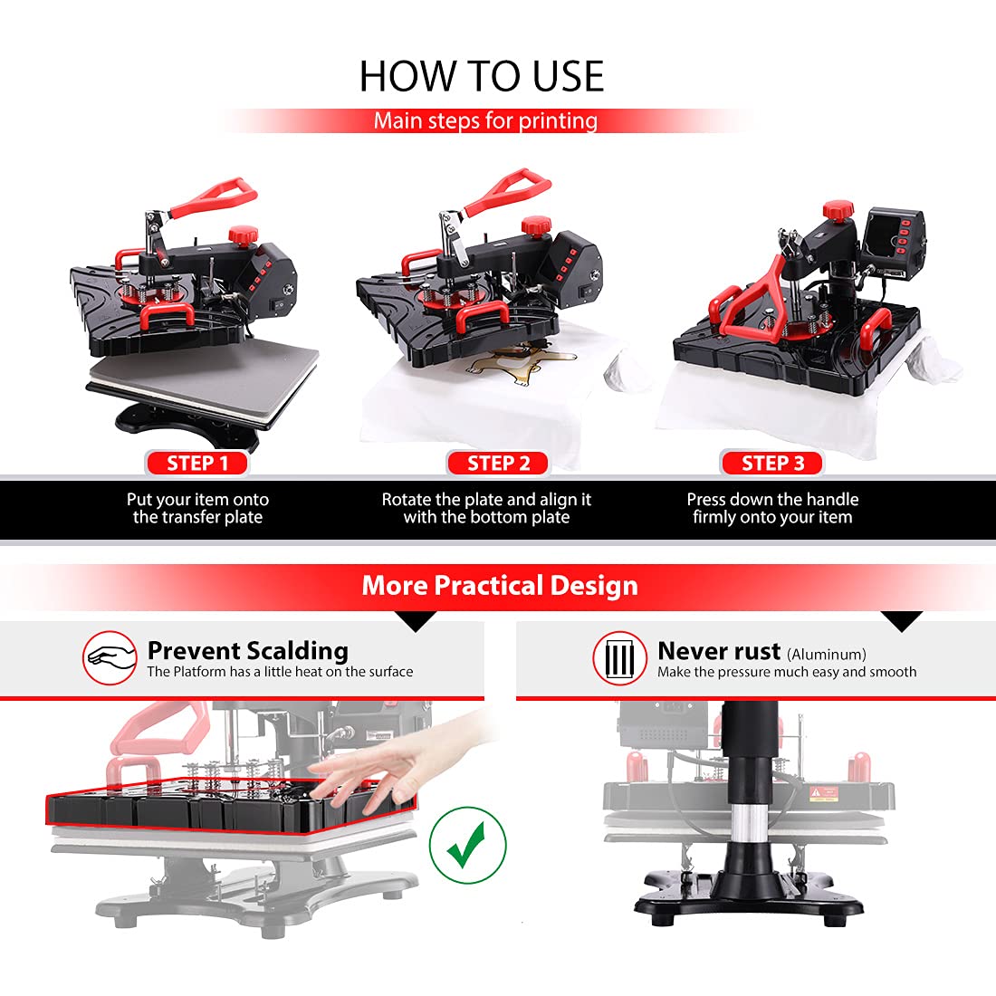 VIVOHOME Upgraded 8 in 1 Combo Multifunctional Swing Away Clamshell Printing Sublimation Heat Press Transfer Machine for T-Shirt Hat Cap Mug Plate 15 - WoodArtSupply