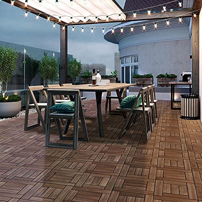 Topeakmart 27PCS Patio Deck Tiles Interlocking Wood Composite Decking Floor Tiles 12 x 12in Brown for Outdoor & Indoor Patio Garden Deck Poolside - WoodArtSupply