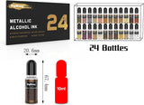 Metallic Alcohol Ink Set - 24 Metal Color Alcohol-Based Ink, Shimmer Mixatives Epoxy Resin Paint Colour Dye Great for Resin Petri Dish, Yupo, WoodArtSupply