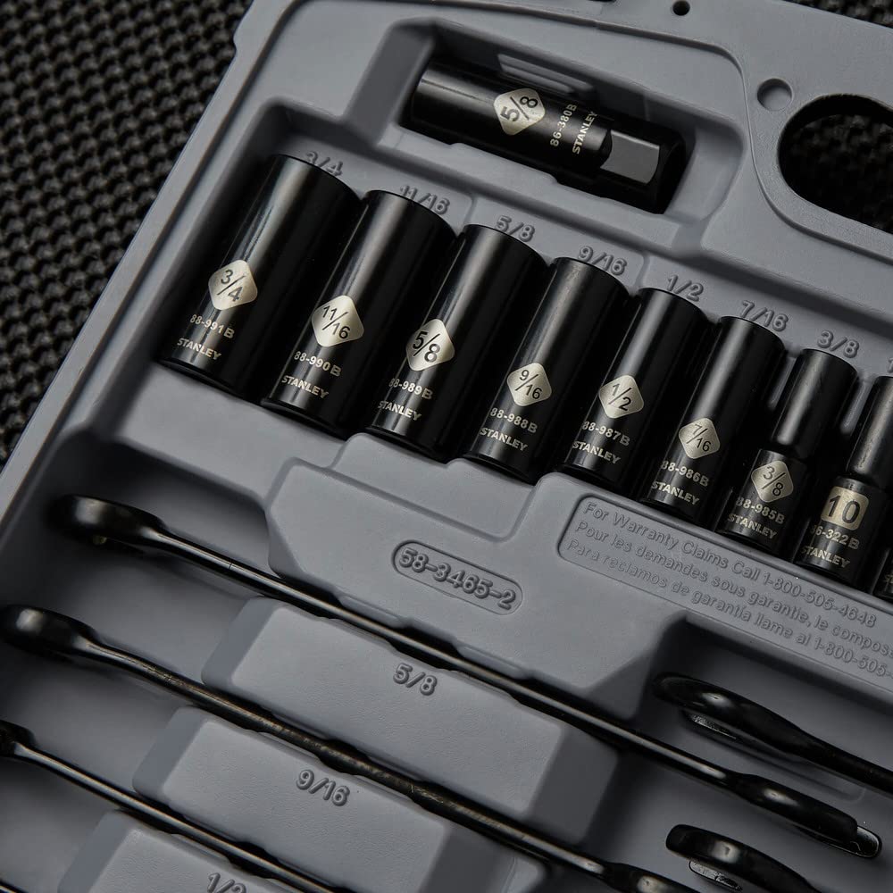 STANLEY Drive Socket Set, Black Chrome, Laser Etched, 99-Piece (92-839) STANLEY