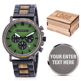 2win Engraved Wooden Watch Stylish Green Dial Design Personalized Wood Watches for Men Husband Boyfriend Fiancé Dad Customized Anniversary Birthday 2win