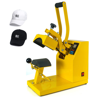 Cap Heat Press Machine Clamshell Design Rigid Steel Frame Curved Hat Press Digital LCD Timer and Temperature Control, Yellow - WoodArtSupply