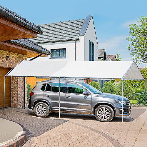 Outsunny 10'x20' Carport Heavy Duty Galvanized Car Canopy with Included Anchor Kit, 3 Reinforced Steel Cables, White Outsunny