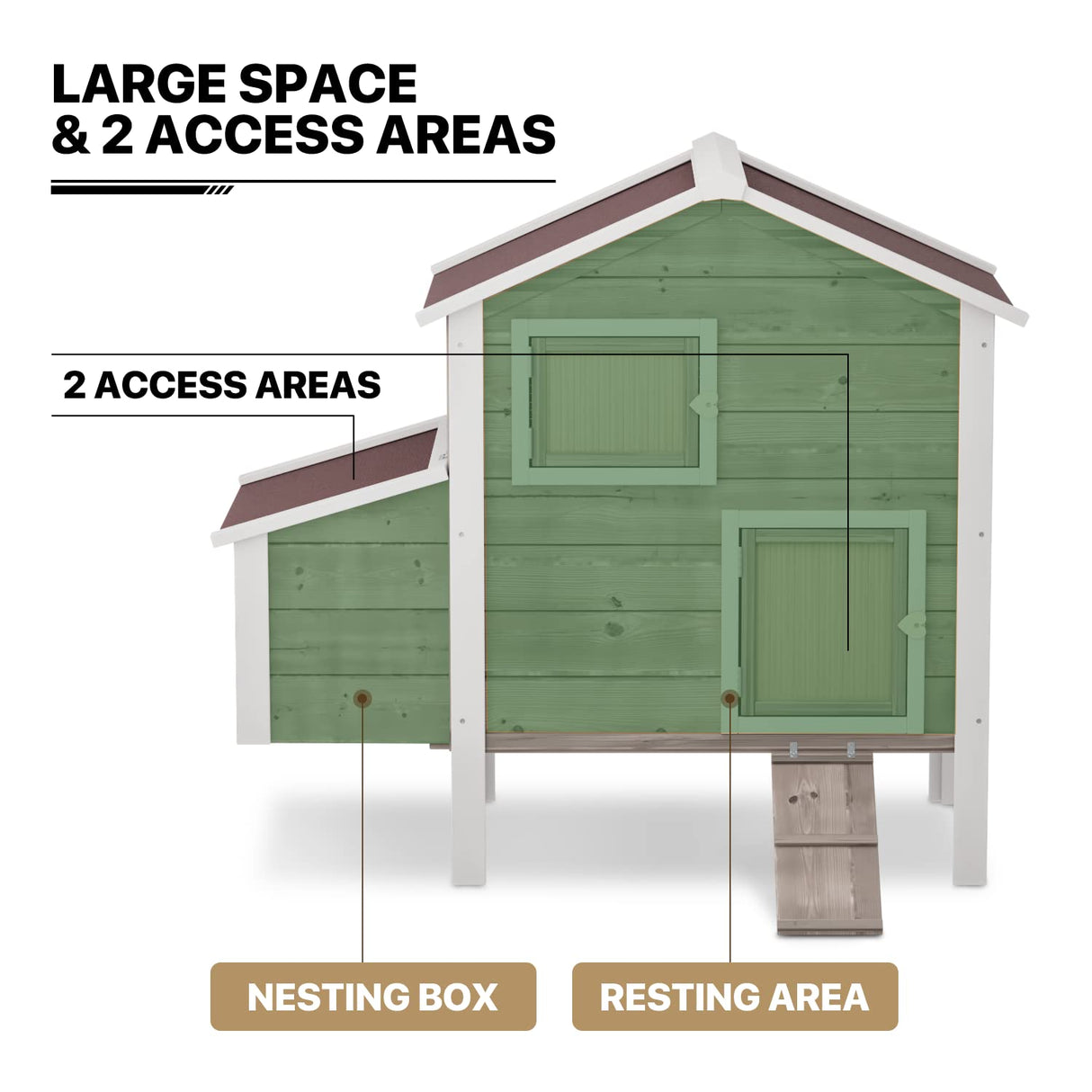 MoNiBloom Chicken Coop Hen House with Nesting Box for Yard, Removable Bottom Wooden Poultry Hutch Rabbit Cage for Easy Cleaning, Waterproof Roof MoNiBloom