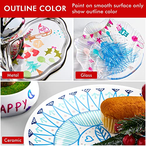 Shuttle Art 28 Pack Double Line Outline Markers, 14 Silver and 14 Gold Colors Squiggles Shimmer Markers Set, Self Outline Metallic Marker Pens for Shuttle Art