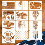 12pcs American Flag Stencil Star Stencils for Painting Union 50 Stars 1776 Military We The People Template for Flag Patriotic Wood Burning Stencils Pkqon
