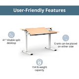 Stand Up Desk Store 48" Crank Adjustable Height Split Level Drafting Table Ergonomic Desk with Monitor Shelf (White/Birch) S Stand Up Desk Store
