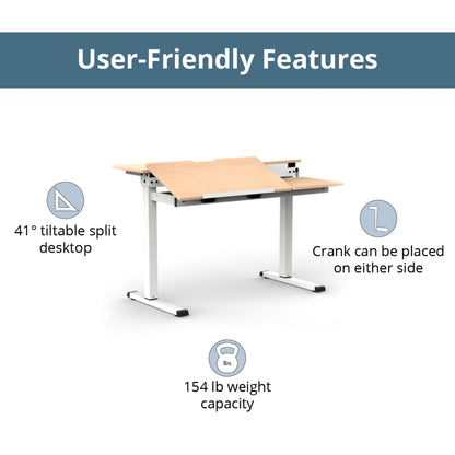 Stand Up Desk Store 48" Crank Adjustable Height Split Level Drafting Table Ergonomic Desk with Monitor Shelf (White/Birch) - WoodArtSupply