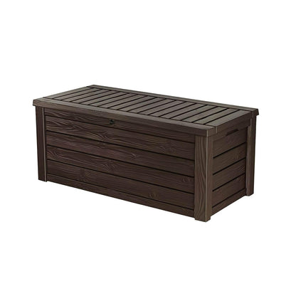 Keter Westwood 150 Gallon Plastic Backyard Outdoor Storage Deck Box for Patio Decor, Furniture Cushions, Garden Tools, & Pool Accessories, Espresso