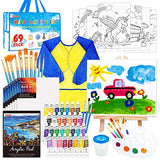 69 Pack Kids Paint Set, Shuttle Art Art Set for Kids with 30 Colors Acrylic Paint, Wood Easel, Canvas, Painting Pad, Brushes, Palette and Smock, Shuttle Art
