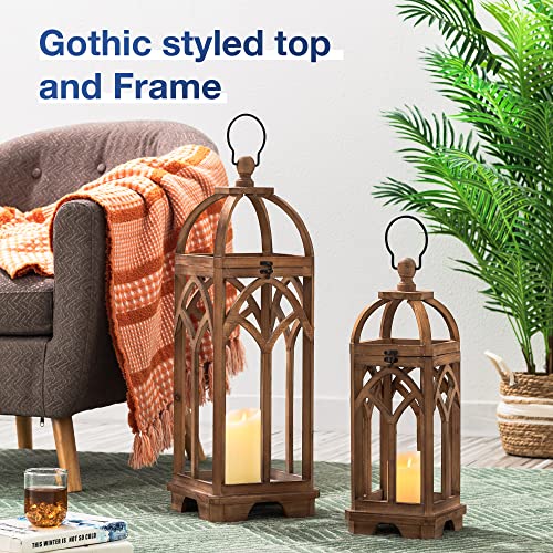 Glitzhome Farmhouse Decorative Lanterns Wooden Candle Lantern Church Window Frame Lanterns for Wedding Mantle Entryway Home Patio Balcony Garden,