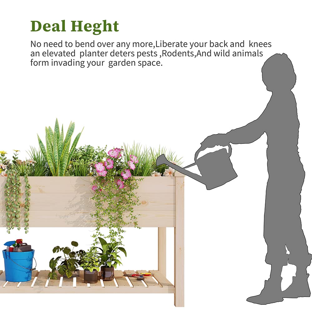 BIRASIL Outdoor Wood Raised Garden Bed, Elevated Reinforced Large Planter Box with Storage Shelf for Vegetable Flower Backyard Patio Gardening BIRASIL