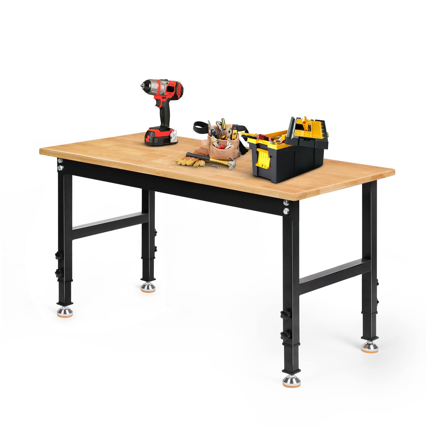 Betterhood 48" Heavy-Duty Adjustable Workbench for Garage, Rubber Wood Shop Table W/Rubber Pads, Hardwood Workstation Weight Capacity Over 2000 Lbs - WoodArtSupply