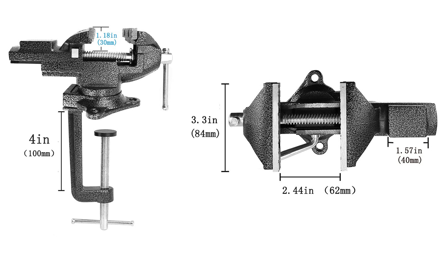 Dual-Purpose Combined Bench Vise or Table Vise, multifunctional jaw, Universal Rotate 360° Work Clamp-On Visewith Quick Adjustment, 3.3" black - WoodArtSupply