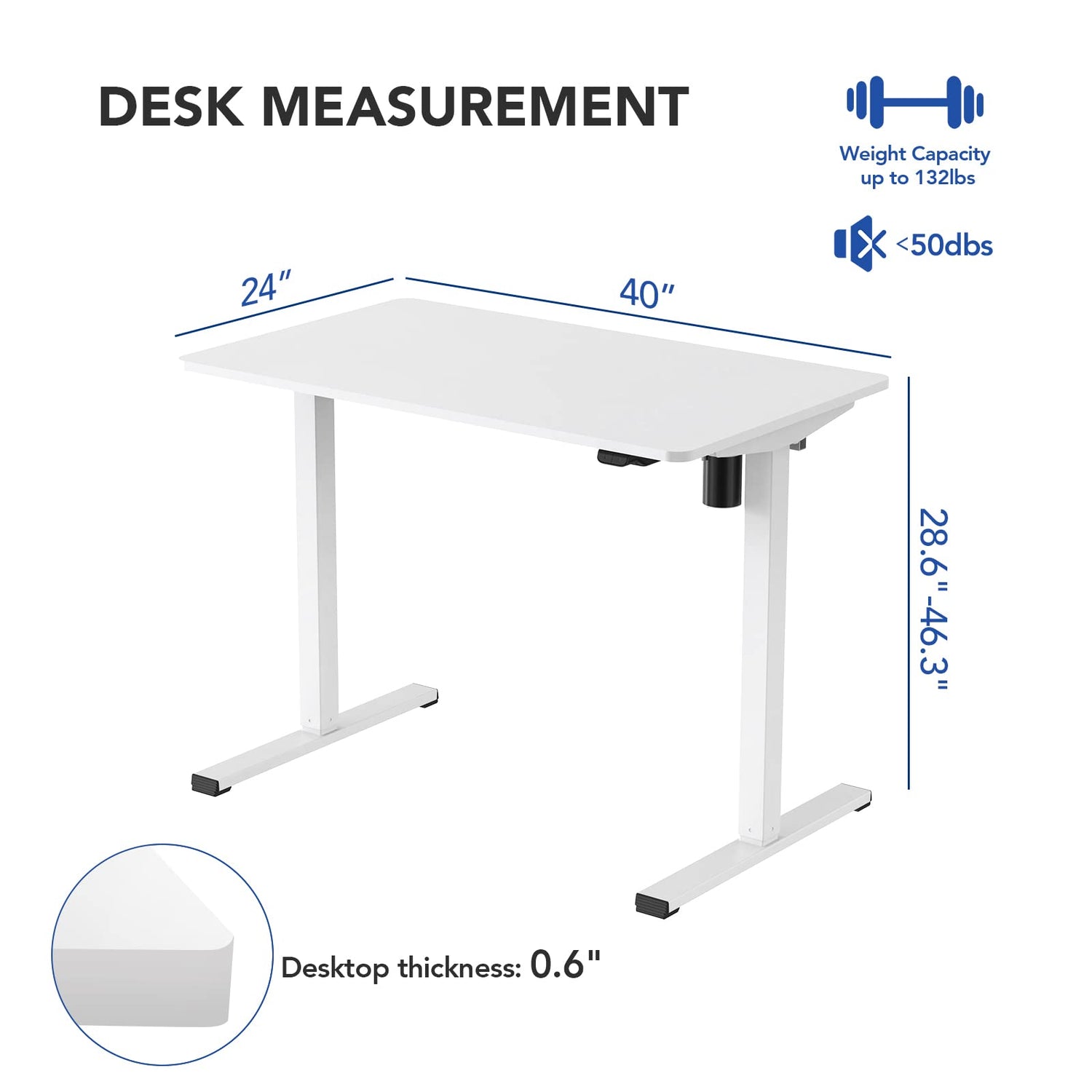 FLEXISPOT Adjustable Height Desk 40 x 24 Inches Whole Piece Desktop Small Standing Desk for Small Space Electric Sit Stand Home Office Table (White FLEXISPOT