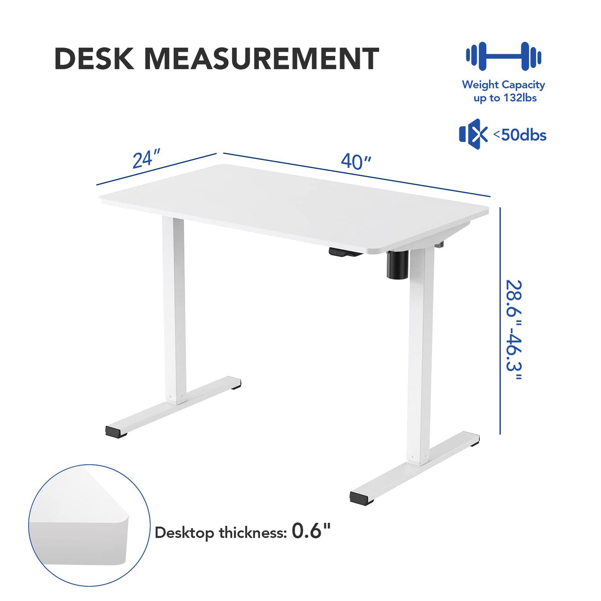 FLEXISPOT Adjustable Height Desk 40 x 24 Inches Whole Piece Desktop Small Standing Desk for Small Space Electric Sit Stand Home Office Table (White FLEXISPOT
