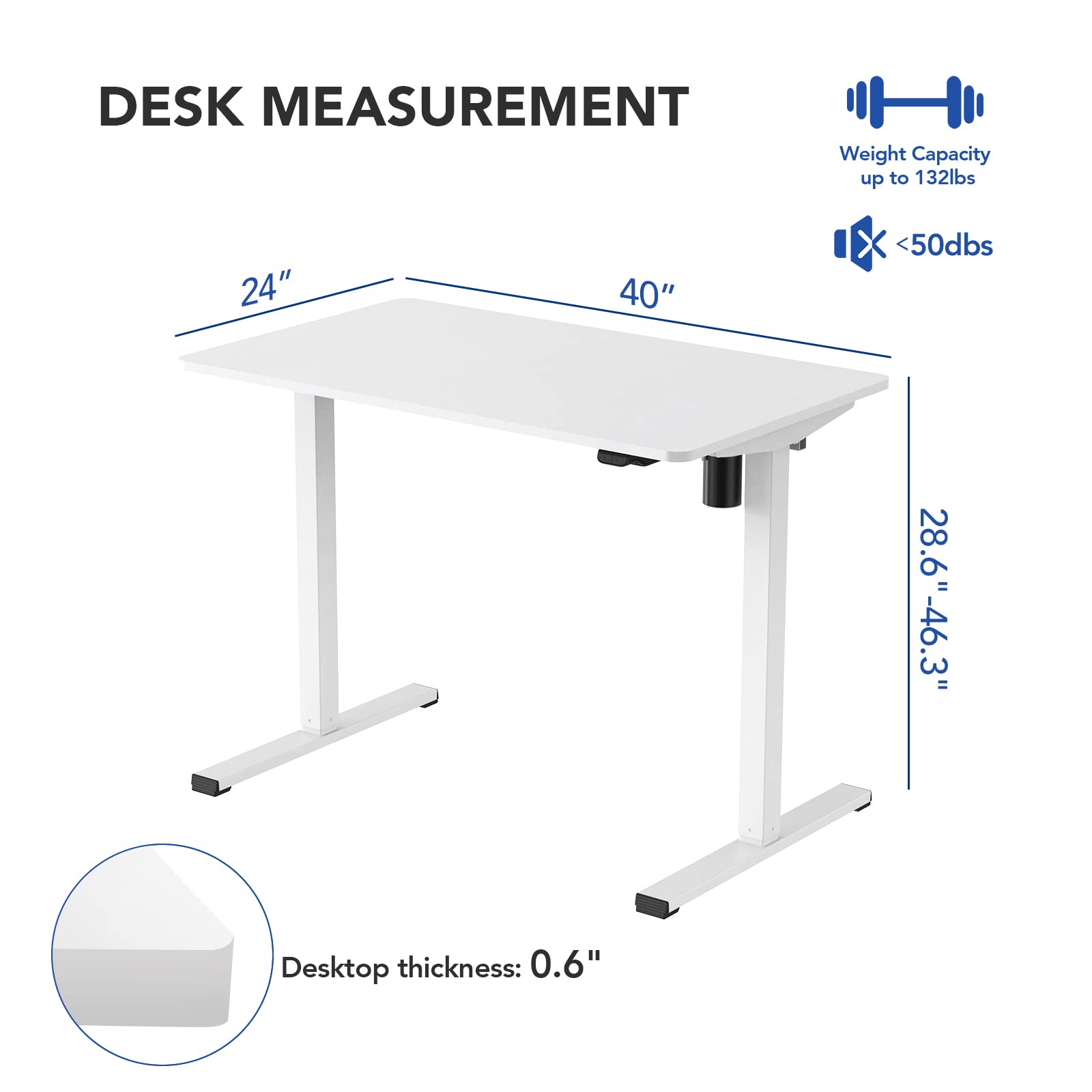 FLEXISPOT Adjustable Height Desk 40 x 24 Inches Whole Piece Desktop Small Standing Desk for Small Space Electric Sit Stand Home Office Table (White - WoodArtSupply