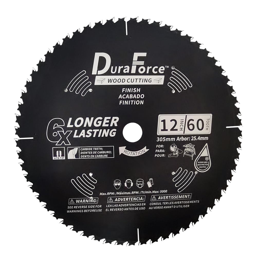DuraForce 12-Inch 60-Tooth Professional Finish ATB Saw Blade with DuraGuard Anti-Stick for Miter and Table Saws (DF1200SP60) DURAFORCE