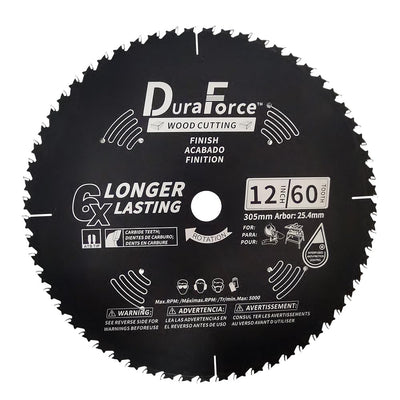 DuraForce 12-Inch 60-Tooth Professional Finish ATB Saw Blade with DuraGuard Anti-Stick for Miter and Table Saws (DF1200SP60)
