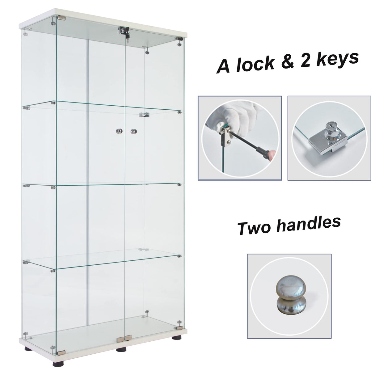 Nifoti 64.5" High 4-Shelf Double Door Glass Display Cabinet with Locks - Versatile Curio and Bookshelf for Living Room nifoti