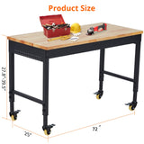 ACONEE 72" x 25" Adjustable Workbench 2000 Lbs Capacity, Rubber Wood Table Heavy Duty Workstation with Hardwood Top, Power Outlets, Metal Frame, ACONEE