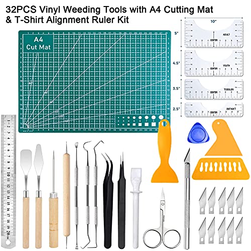 32Pack Vinyl Weeding Tools with T-Shirt Alignment Ruler Kit, Weeding Tools for Vinyl, Vinyl Weeding Tools Kit for Weeding Vinyl, DIY Christmas Gifts, Sanviatime