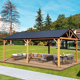 Domi 12x20FT Hardtop Gazebo, Galvanized Steel Gable Roof Gazebo Pergola with Wood Grain Aluminum Frame, Outdoor Permanent Gazebo Pavilion for Patio, domi outdoor living
