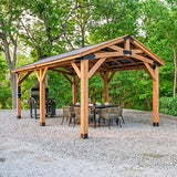 Backyard Discovery Norwood 20 ft. x 12 ft. All Cedar Wooden Carport Pavilion Gazebo with Hard Top Steel Roof Backyard Discovery
