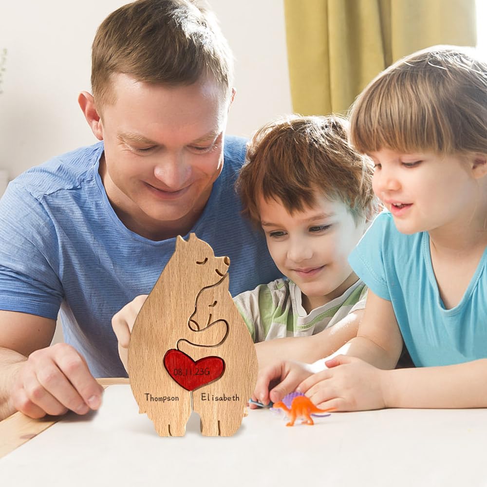 Personalized Wooden Bears Family Puzzle Gifts with Name Customizable Wooden Puzzle with 1-8 Name Decorative Piece for Home Decor and Birthday Gifts VEELU