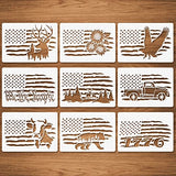 9 Pcs American Flag Stencils, We The People Stencils Deer 1776 Stencils Cow Bear Truck Sunflower Stencils for Painting on Wood Canvas Walls Fabric CODOHI