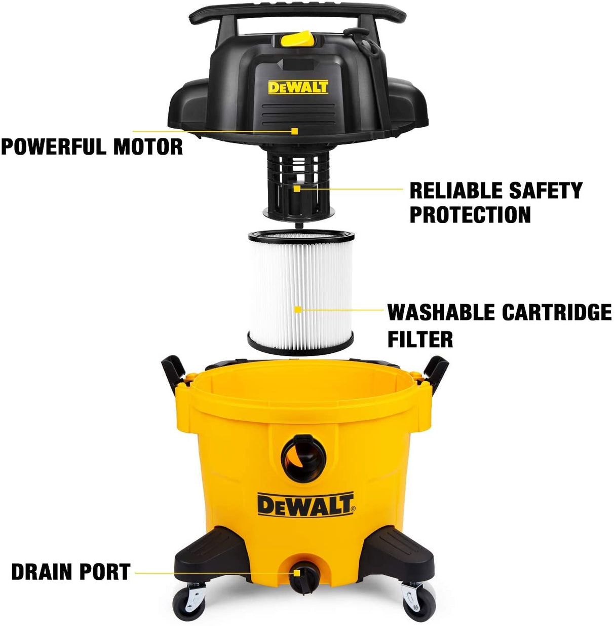 DeWALT DXV10PZ 10 Gallon 5.5 Peak HP Poly Wet Dry Vacuum, Yellow DEWALT
