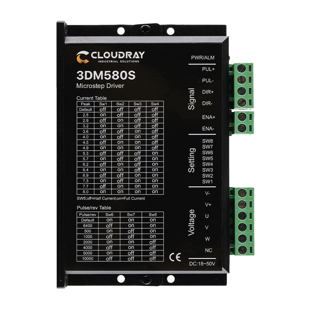 Cloudray 3-Phase Stepper Motor Driver 3DM580S 1.0-8.0A 18-50VDC for CNC Nema 17, 23, 24 and 34 Stepper Motor - WoodArtSupply