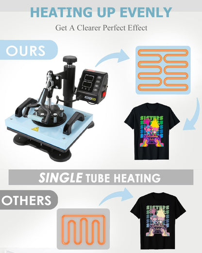 Heat Press Machines 12x10 T-Shirt Pressing Machine 360° Swing Away Sublimation Heat Press Digital DIY Heat Transfer Press Vinyl for T-Shirt Bag