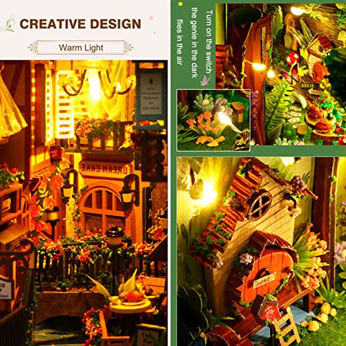 Spilay DIY Dollhouse Miniature Book Nook Assemble Kit,3D Wooden Puzzle Bookshelf Insert Decor with Light,Bookends Model Build-Creativity Kit for Spilay