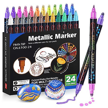 LIGHTWISH Metallic Markers 24 Colors Metallic Paint Markers,Dual Tip P –  WoodArtSupply