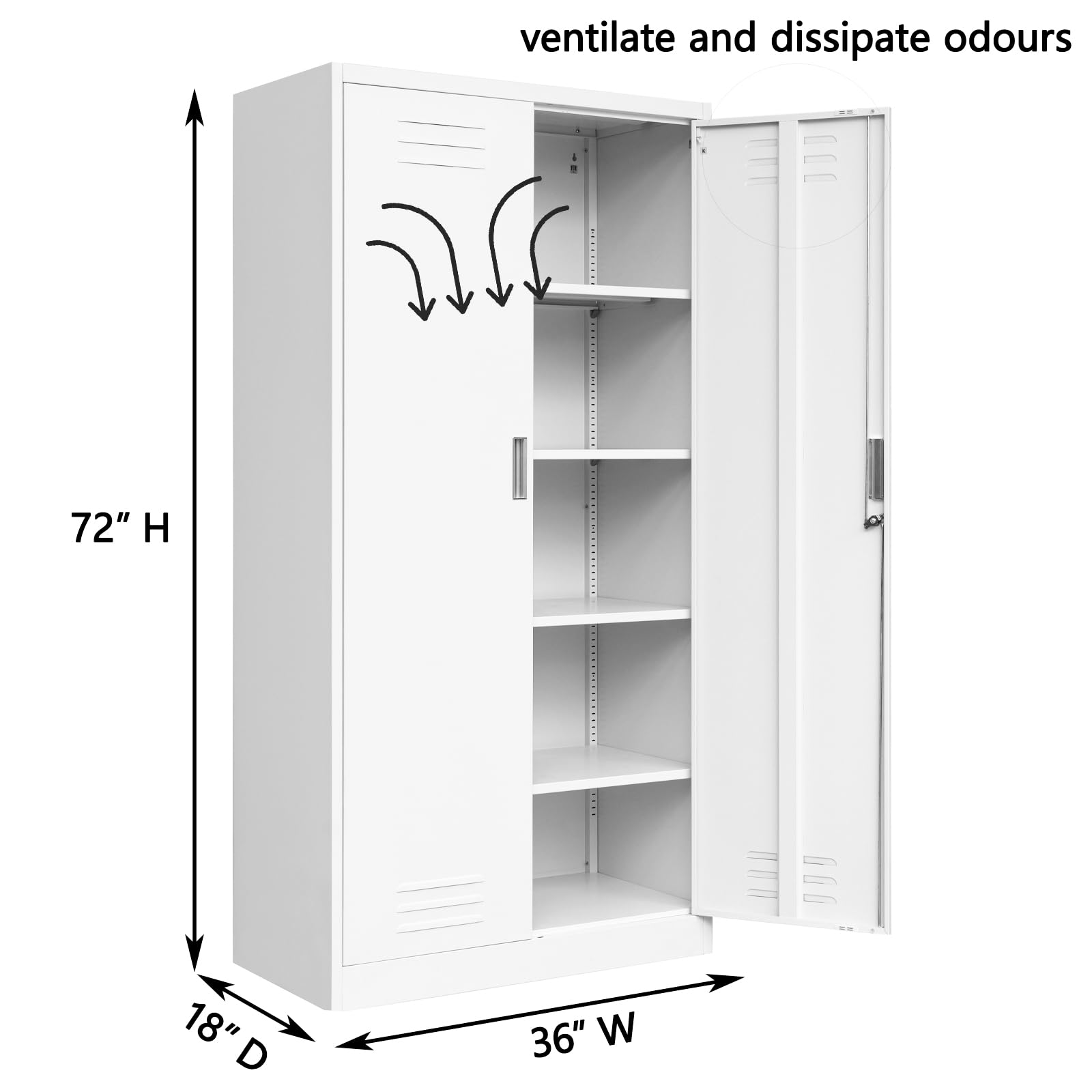 BESFUR Metal Storage Cabinet, 72" H x 36" W x 18" D Garage Cabinet, Locking Doors and Adjustable Shelves for Office, School, Garage - White - WoodArtSupply