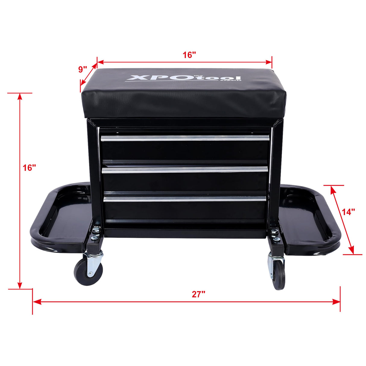 Campfun Rolling Creeper Seat, 350-Pound Capacity Garage Glider Rolling Tool Chest Seat, Mechanics Roller Seat with 3 Drawers, Rolling Tool Chest Campfun