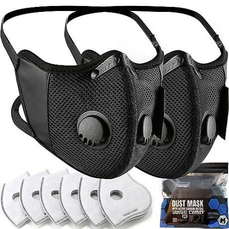 BASE CAMP M Cross Dust Mask, Reusable Breathable Comfortable Sport Safety Work Mask with Extra 6 Activated Carbon Filters for Woodworking BASE CAMP
