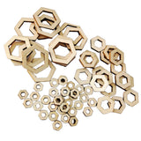 freneci 100Pcs Blank Wood Pieces Square Flowers Hexagon Hollow Unfinished Wooden Cutouts Embellishments for DIY Arts Craft Project, Picture Photo freneci
