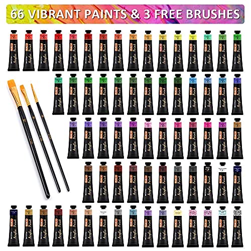 Shuttle Art Acrylic Painting Bundle, Set for 66 Colors Acrylic Paint in Tubes (22ml/0.74oz) + 36 Multi Pack Painting Canvas Panels Shuttle Art