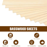36 Pack Basswood Sheets Plywood Board 1/8 Inch Unfinished Wood Boards for Crafts for DIY Laser Projects Architectural Model Making Mini House Riakrum